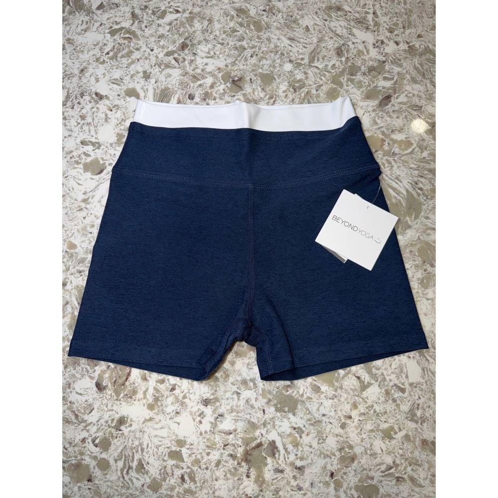 Beyond Yoga Heather navy blue Biker Shorts White Waistband 00AZW Womens S